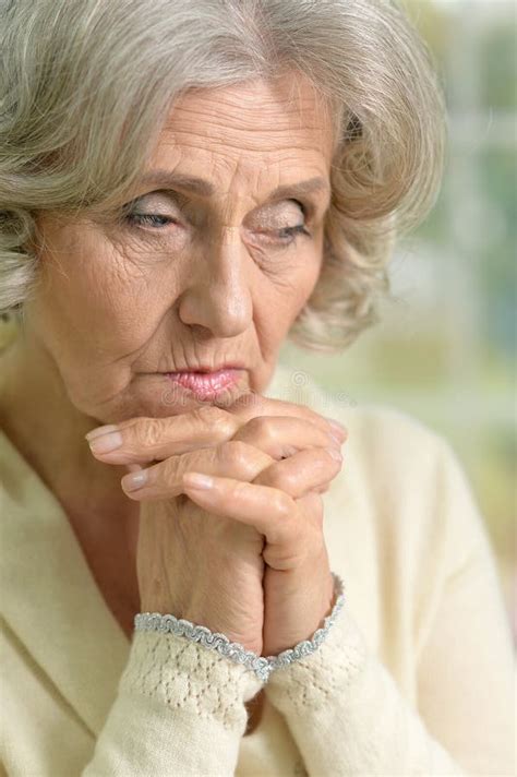Portrait Of A Beautiful Sad Elderly Woman Stock Photo Image Of