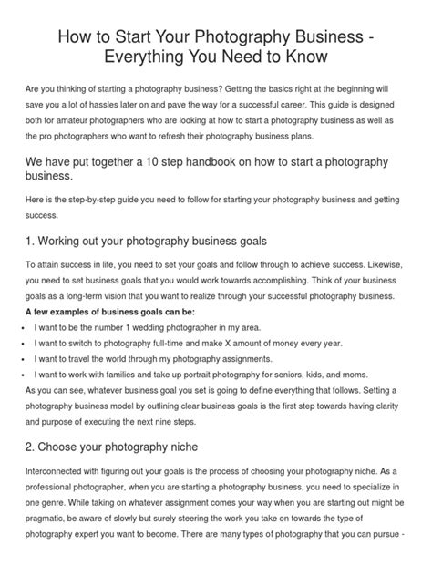 How To Start Your Photography Business Pdf Search Engine