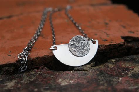 Full Moon Necklace Sterling Silver Geometric Pendant White Amber Studio