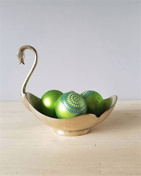 Vintage Large Brass Swan Dish Decorative Bowl