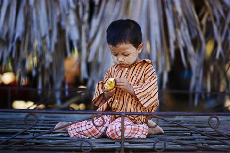 Mingalaba — Burmese Child With Thanaka In Small Village