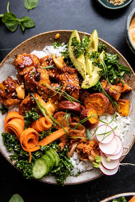 Allow it to simmer until it thickens and adheres to the chicken. Sheet Pan Korean Chicken Bowl with Sweet Potatoes and Yum ...