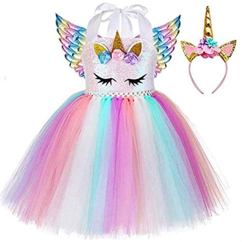 Rainbow Unicorn Tutu Dress For Girls Birthday Party Kids Flowers Sequin
