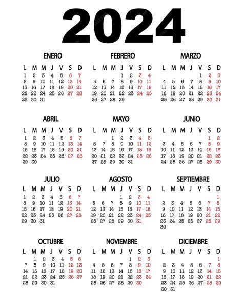 Um Calendário Para 2024 Em Espanhol Vetor Premium