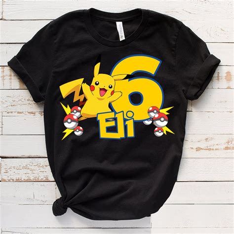 Personalized Name Age Pokemon Birthday Shirt Onesis Kid Youth V Neck