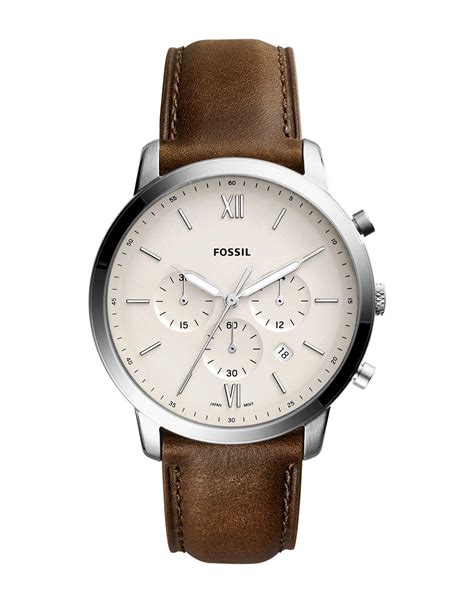 Fossil Leather Wrist Watch In Ivory White For Men Lyst