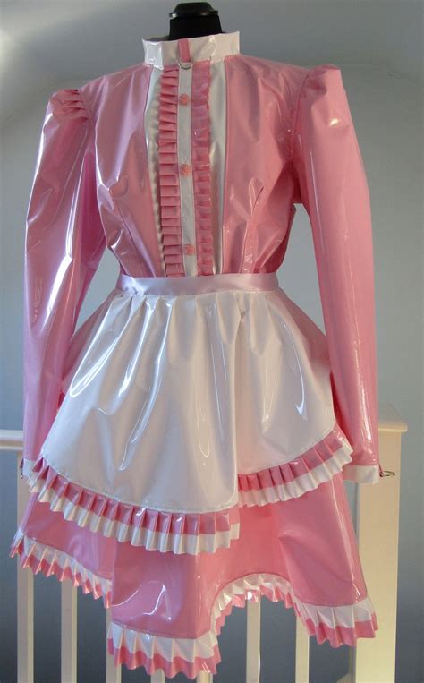 pvc sissy pink and white lockable maids dress etsy