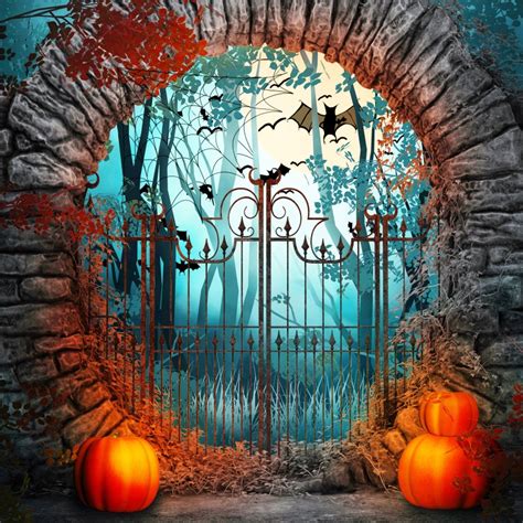 Halloween Pumpkin Photography Backdrops Castle Gate Background Sale