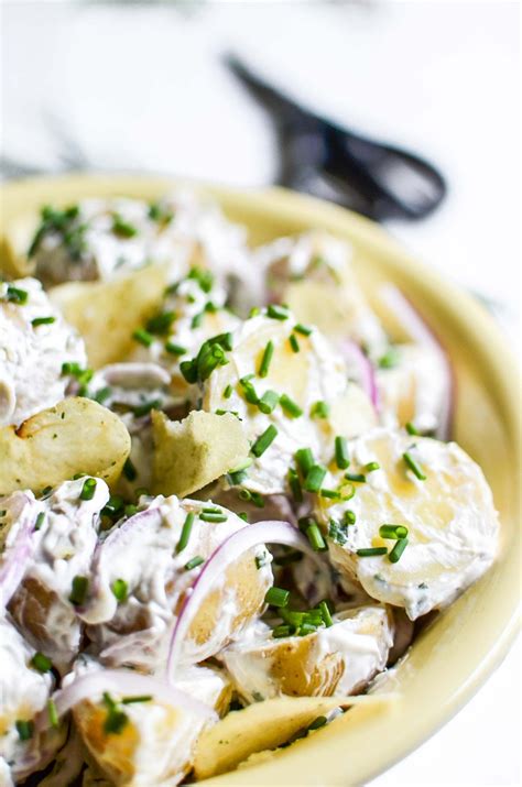 Potatoes, cooked in jackets, peeled & sliced 1 c. Sour Cream and Onion Potato Salad ~ this easy summer side dish recipe is a creative mashup of a ...