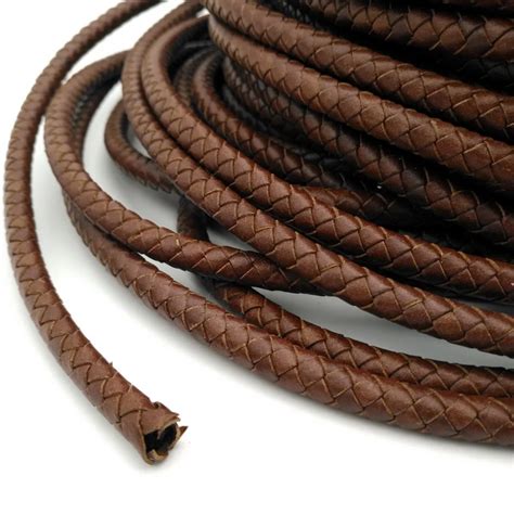 8mm Brown Genuine Bonded Leather Braided Cord 8mm Leather Braided