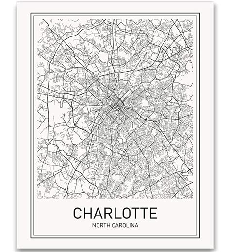 Charlotte Map Charlotte Poster City Map Posters Map Wall