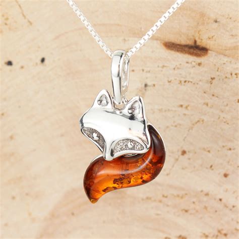 Sterling Silver Baltic Amber Oxidised Fox Pendant