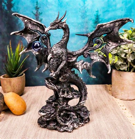 Buy Ebros Draco Fantasy Gothic Dragon With Blue Orb Statue 8 Tall Land