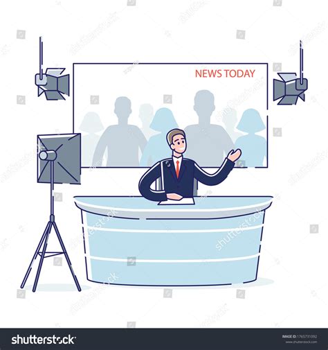 Male Newscaster Reporting Tv News Sitting In Royalty Free Stock