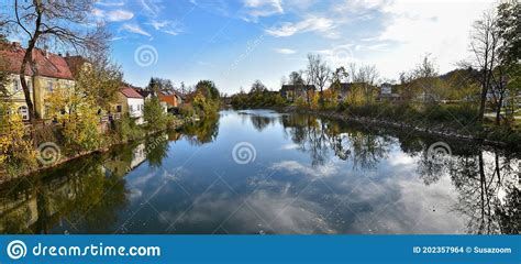 Loisach River At Wolfratshausen Village In Autumnal Season Bavarian