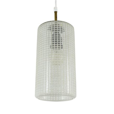 Cylindrical Glass Pendant Light With Brass Details 1960s 1481