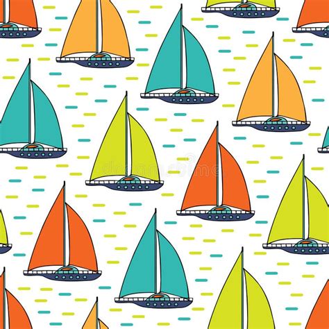 Colorful Sailboats Seamless Pattern Stock Vector Illustration Of