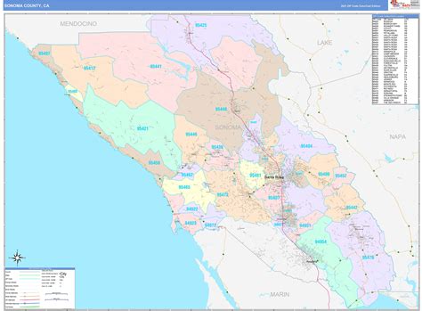Sonoma County Ca Wall Map Color Cast Style By Marketmaps Mapsales