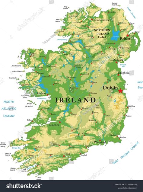 Mapa físico altamente detallado de Irlanda vector de stock libre de