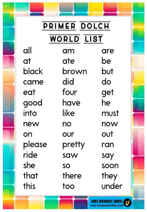 Teacher Fun Files Basic Sight Words Chart Riset