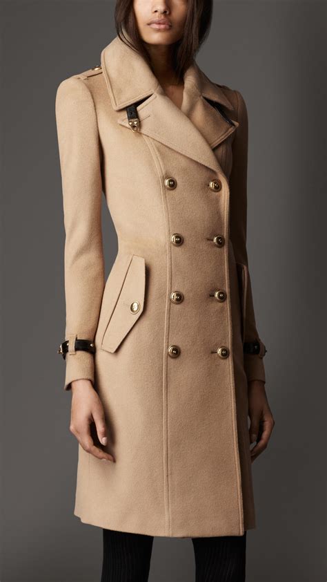 Burberry Leather Detail Wool Cashmere Coat In Camel Natural Lyst