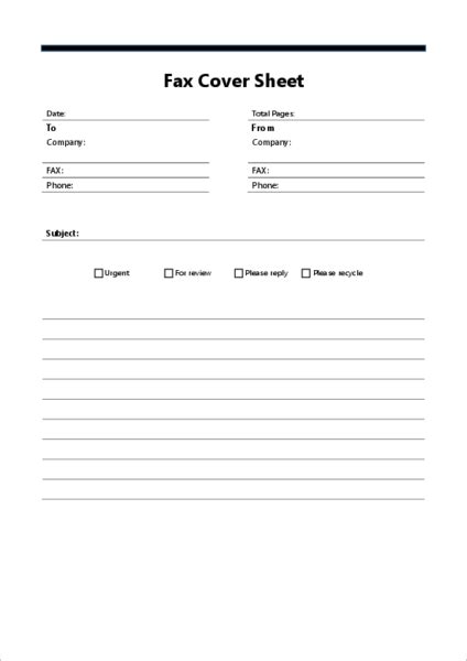 fax cover sheet templates   excel templates