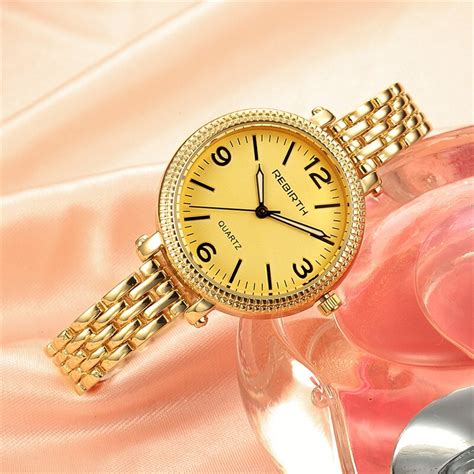 rebirth steel strap watch women gold watches quartz casual ladies watches top brand luxury rose