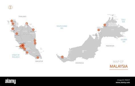 Stylized Vector Malaysia Map Showing Big Cities Capital Kuala Lumpur