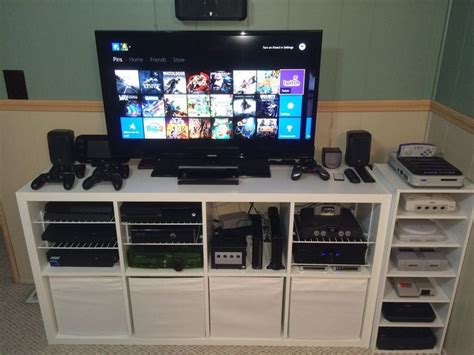 Huge sale on game console cabinet now on. My new setup. • /r/gaming | Kallax shelving unit, Game ...