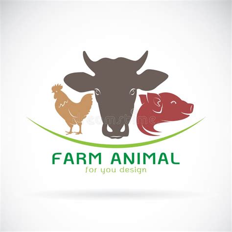 Grupo Del Vector De Etiqueta De La Granja Vaca Cerdo Pollo Logotipo