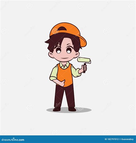 Chibi Anime Engineer Mascot Template Design Stock Vector Illustration