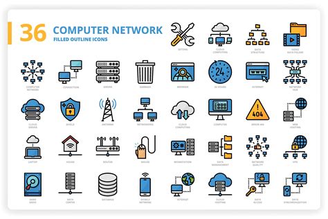 36 Computer Network Icons X 3 Styles Illustrator Graphics ~ Creative