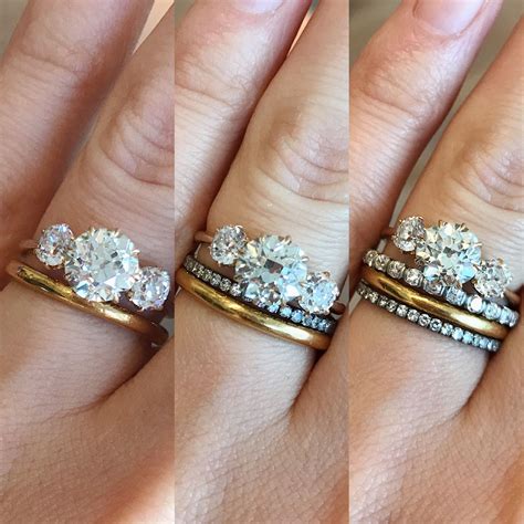 Stacked Wedding Bands With Three Stone Engagement Ring Erstwhile
