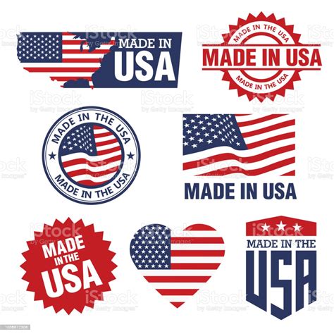 Vector Set Of Made In The Usa Labels Stock Illustration Download