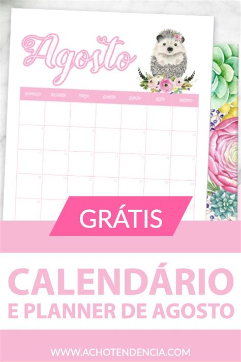 Calendário E Planner De Agosto Baixe Grátis Acho Tendência