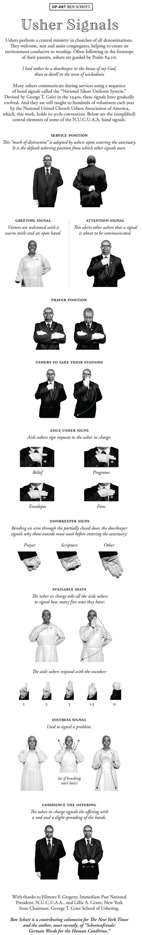 Can anyone give examples for opinion marking signals? Usher Signals | Ushers and Churches