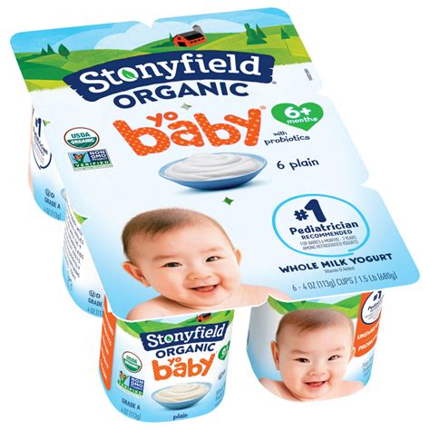Stonyfield Organic Yobaby Whole Milk Baby Yogurt Cups Plain 6 Ct