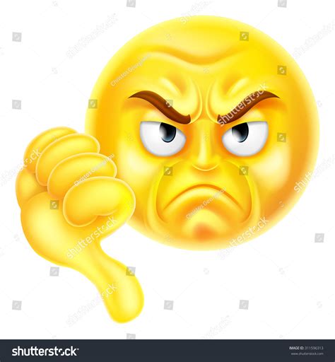 A Cartoon Emoji Icon Looking Very Disapproving Or Angry With His Thumb