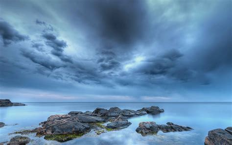 Wallpaper Sea Rock Nature Sky Storm Coast Horizon Atmosphere