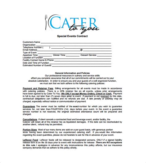 15+ Sample Catering Contract Templates – PDF, Word, Apple Pages
