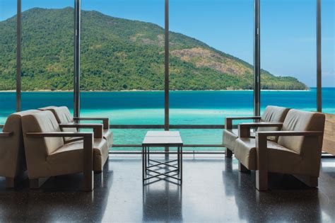 Premium Photo Luxury Hotel Lounge With Windows Overlooking Sea In