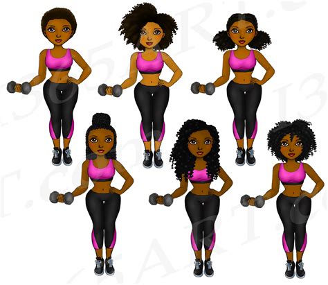 Natural Hair Black Fitness Girls Clipart Workout Fashion