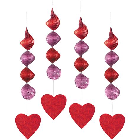 Valentines Day Heart Hanging Decorations 18in 4ct