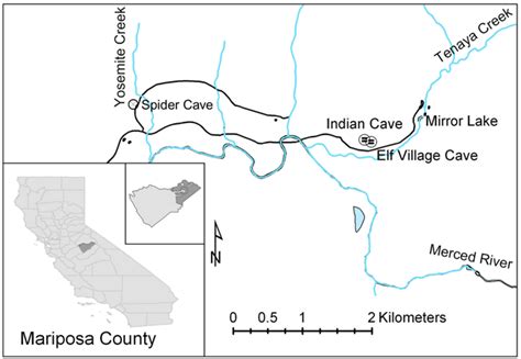 Map Of Yosemite Valley And Locations Of Caves In Yosemite National