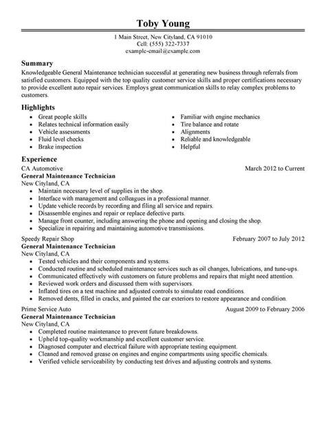 Best General Maintenance Technician Resume Example From Professional