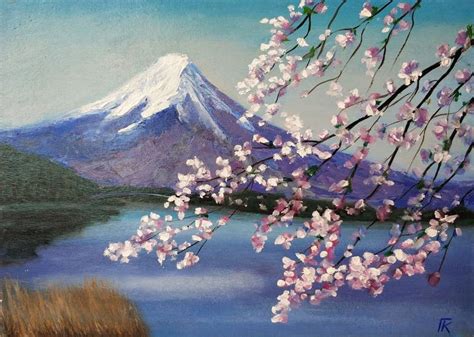 Mount Fujiyama Mount Fuji Cherry Blossom Branch Painting By Galina