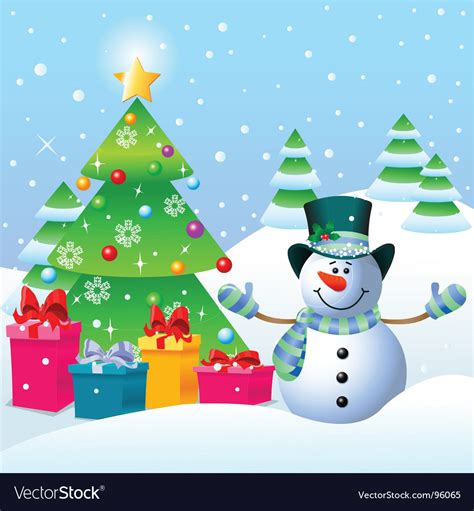 Snowman And Christmas Tree Royalty Free Vector Image