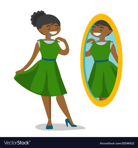 Woman Looking In The Mirror In The Dressing Room Vector Image