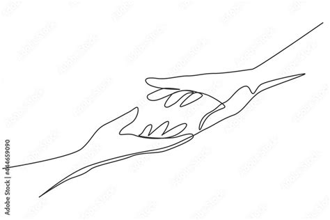 Continuous One Line Drawing Two Hands Reaching For Each Other Sign Or