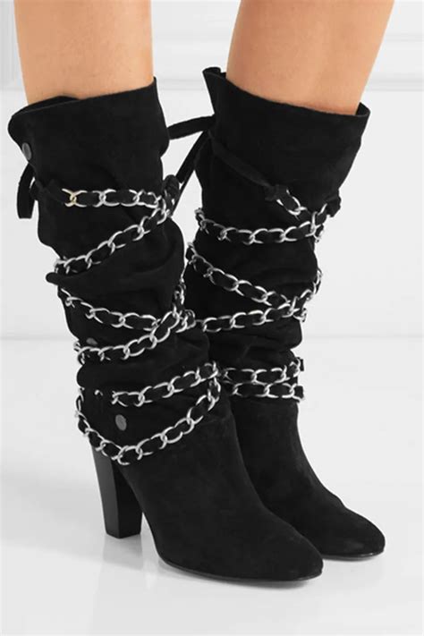 Latest Beautiful Trend Mid Calf Boots Chain Decoration High Heel Boots